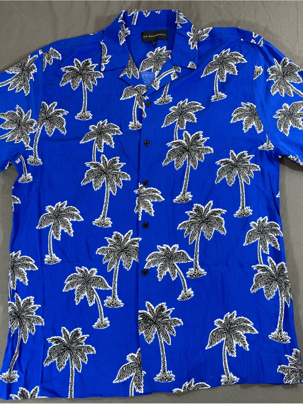 No Boundaries Royal Blue Palm-Print Short-Sleeve Button-Down Shirt
